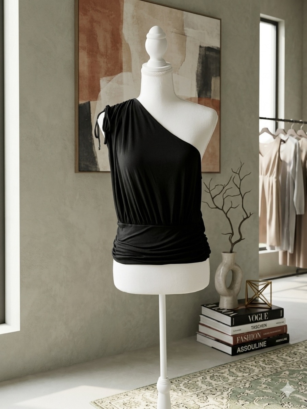 Anthropologie Black One Shoulder Tie Shoulder Camisole Medium